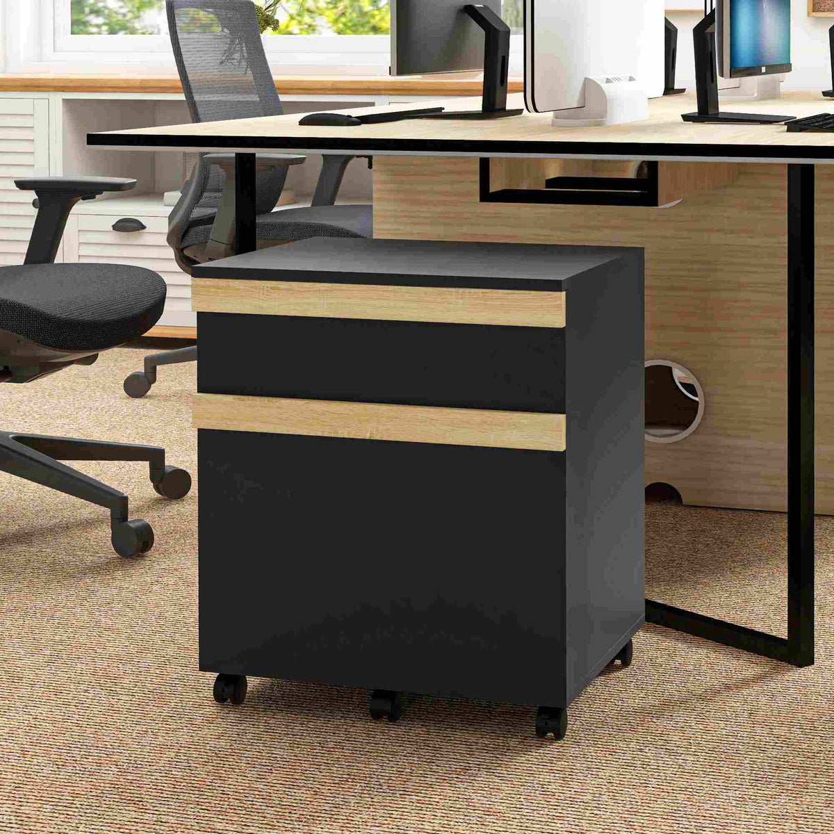 Caisson de bureau à roulettes avec 2 tiroirs coulissants trieur à dossiers 48 x 40 x 59,5 cm noir-1