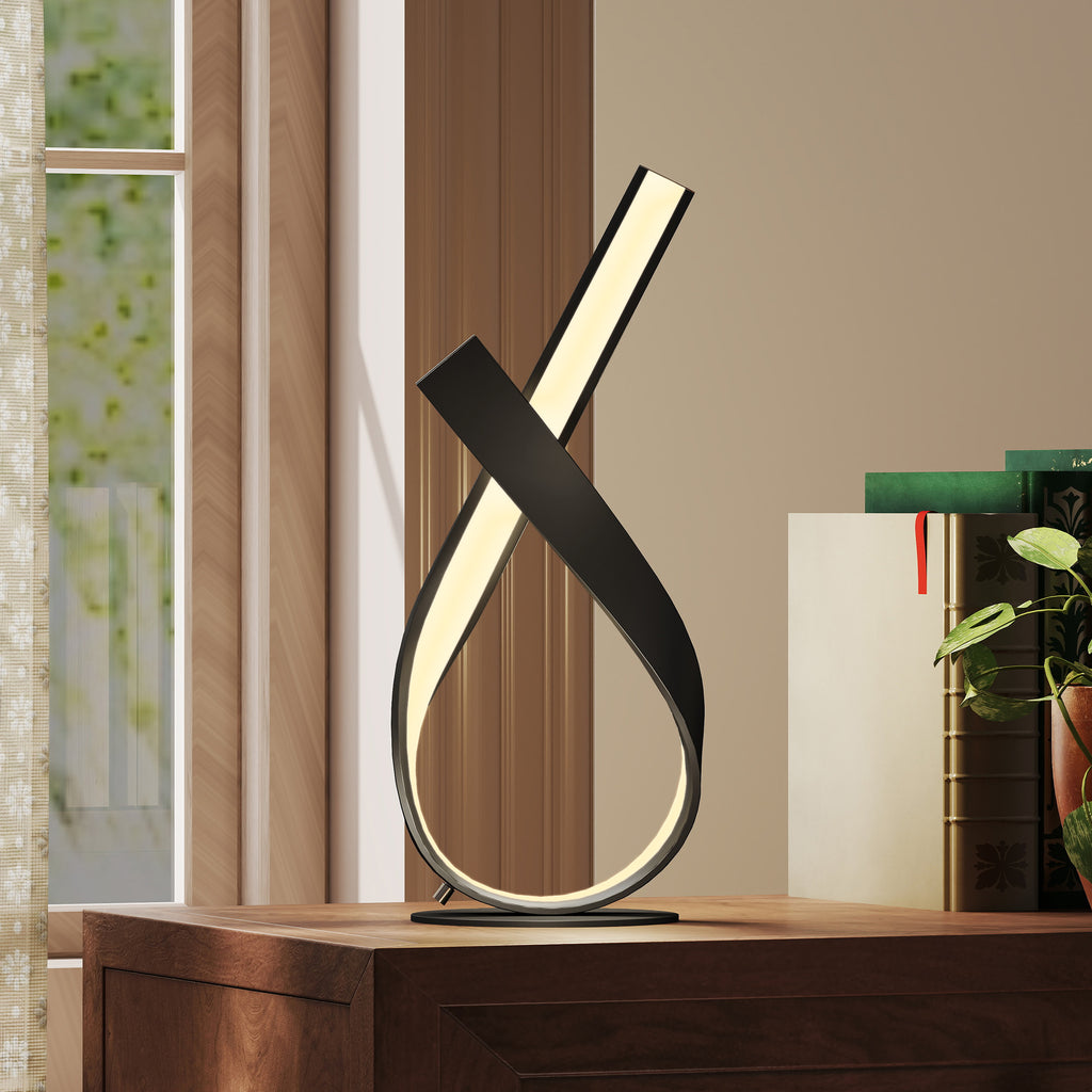 Lampe à poser design contemporain - lampe de table design spirale - dim. 21L x 15l x 43H cm - alu. noir LED blanc chaud-1