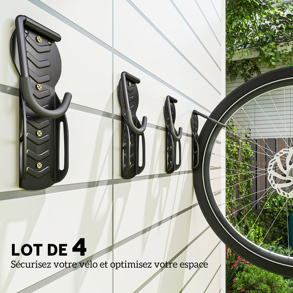 Lot de 4 support de vélo mural crochet de mur pour cintre de vélo pour intérieur et extérieur 25,5 x 10,5 x 4 cm noir-3