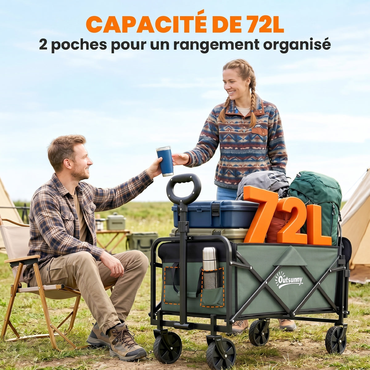Chariot de transport pliable chariot à roulettes avec poignée télescopique avec ouverture arrière 76 x 48 x 92 cm vert-3
