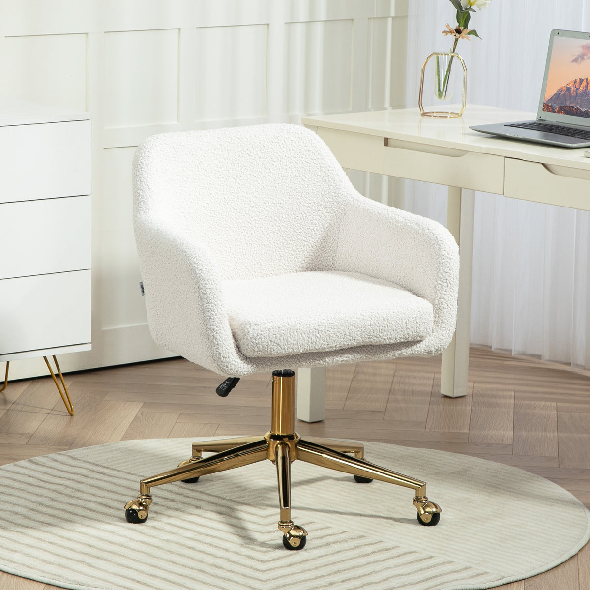 Chaise de bureau fauteuil de bureau avec roulettes hauteur réglable assise pivotante à 360° 60 x 61 x 79-88 cm crème-1