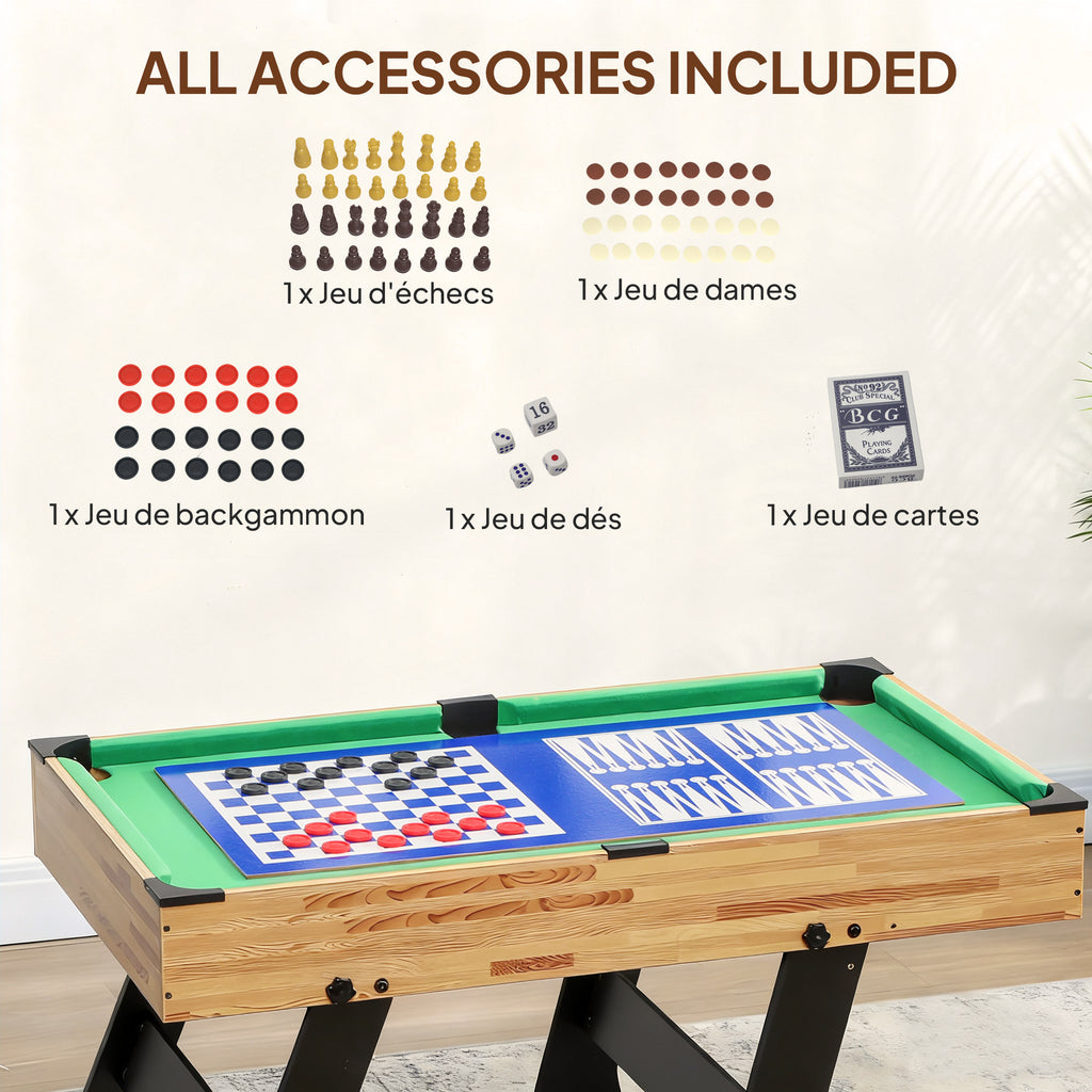 Table multijeux 13 en 1 pliable, table de jeu baby-foot, billard, pour enfants et adultes 120 x 106 x 82 cm noyer clair-7