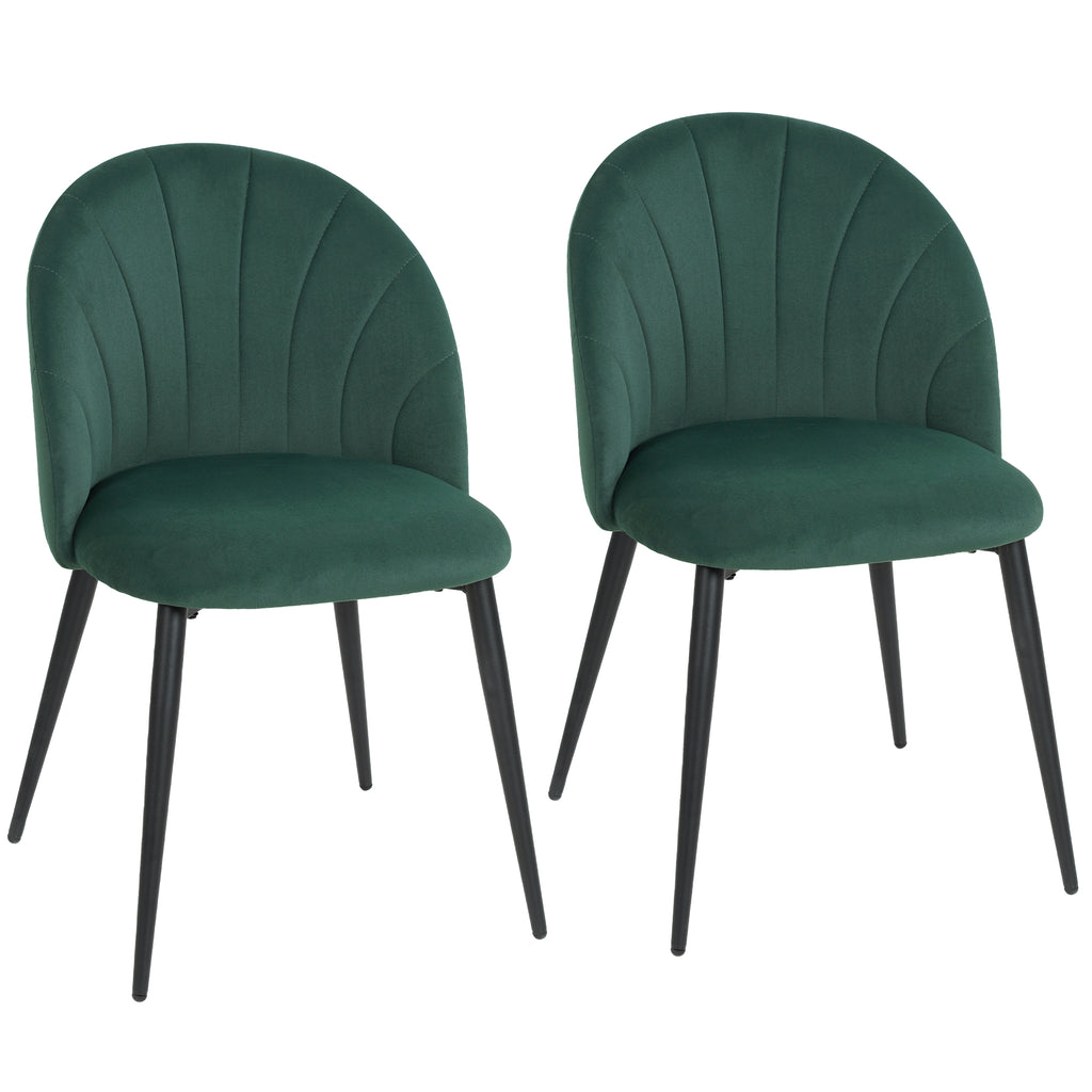 Lot de 2 chaises de salle à manger, chaises de cuisine rembourrées sans accoudoirs, pieds en acier, 52x55x79cm, vert-0