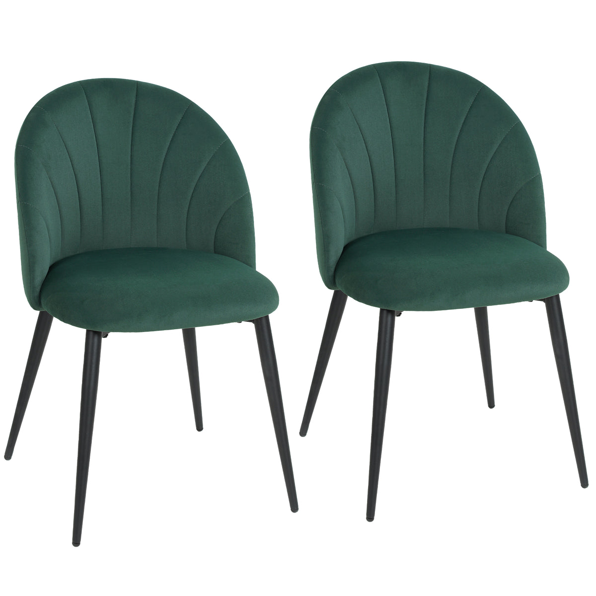 Lot de 2 chaises de salle à manger, chaises de cuisine rembourrées sans accoudoirs, pieds en acier, 52x55x79cm, vert-0