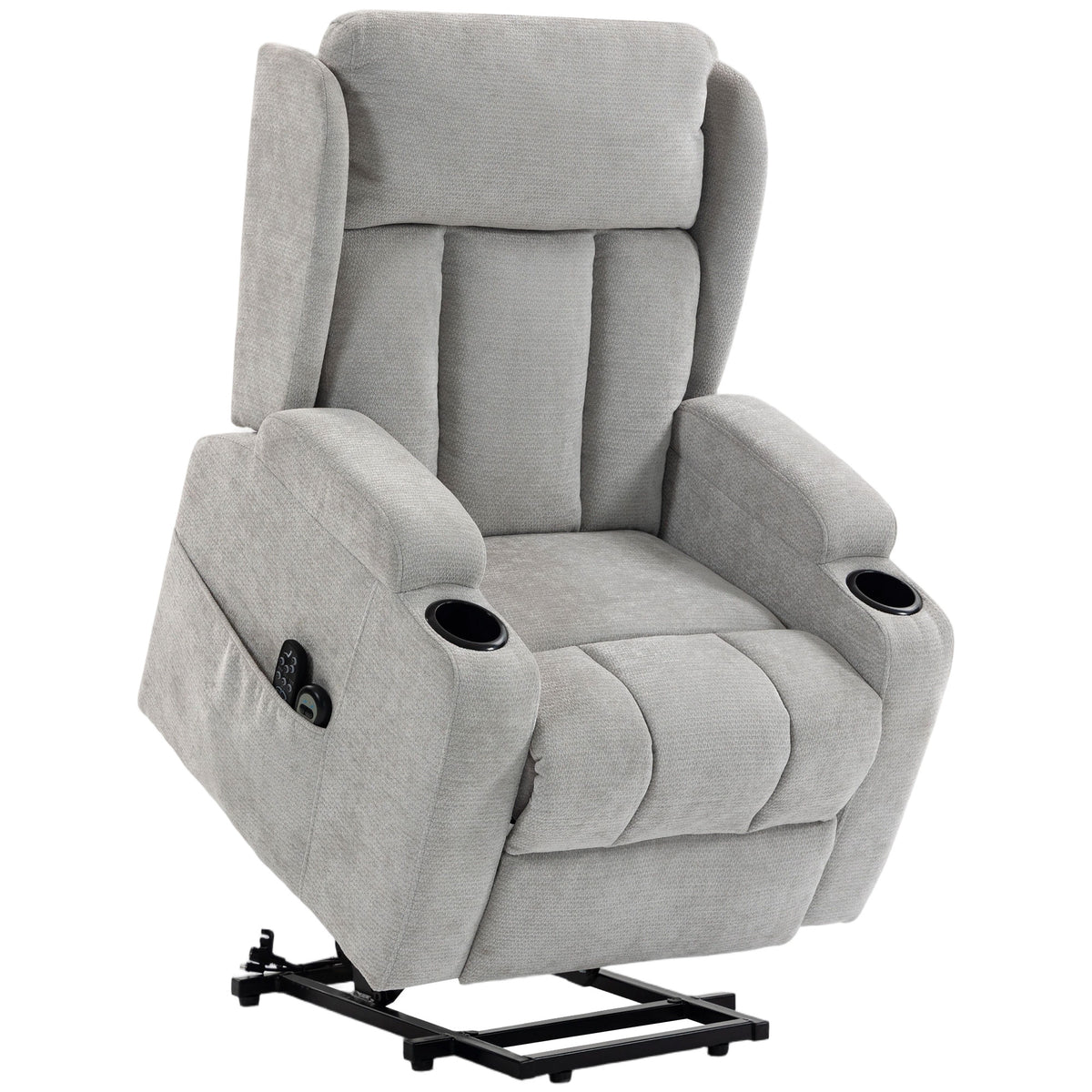 Fauteuil Releveur Électrique Massage et Chauffage, Fauteuil Relax Électrique en Chenille, Appui-tête Pliable, Gris Clair-0