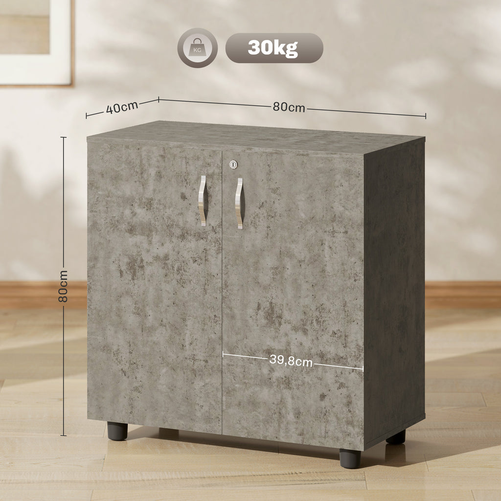 Armoire de Bureau à 2 Niveaux, Meuble de Rangement Bureau avec 2 Portes, Serrures et Clés, 80x40x80cm, Gris-2
