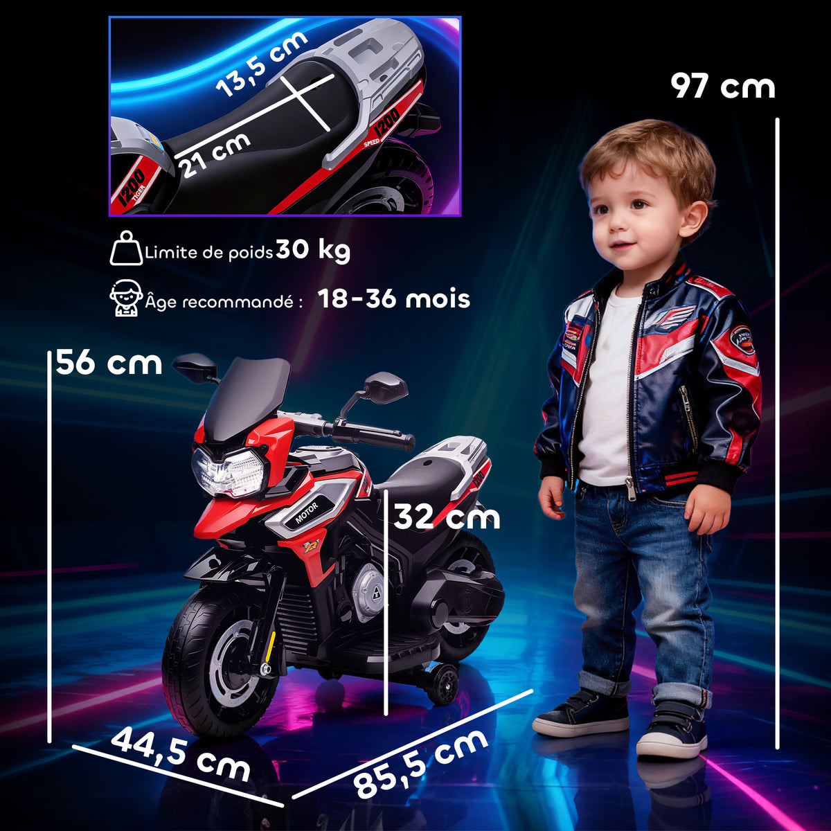 Moto Électrique Enfants 6 V, Voiture Électrique Enfants avec Roues d'Entraînement, Musique, Effets Lumineux, Rouge-2