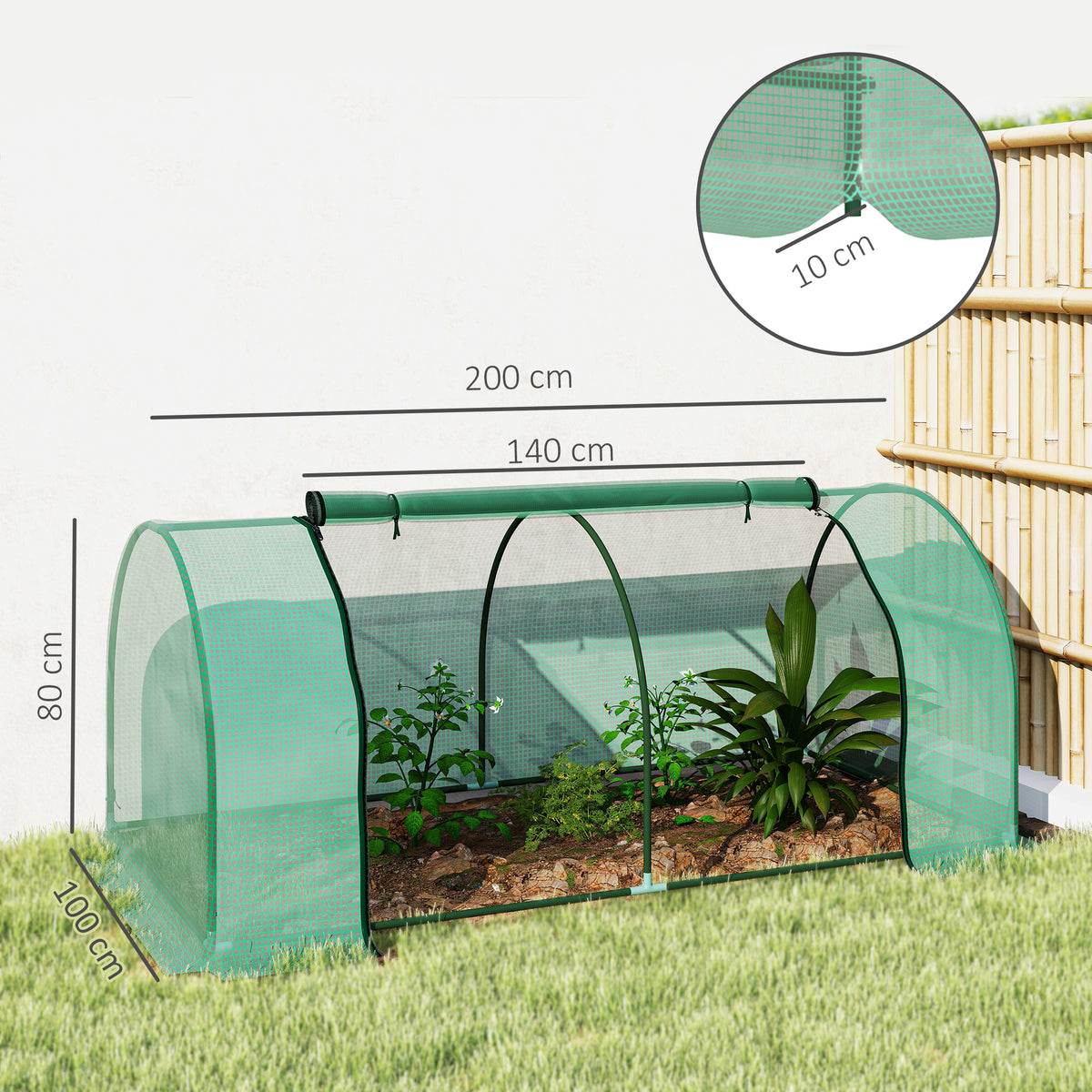 Serre de jardin mini serre serre à tomates 2 x 1 x 0,8 m porte zippée bâche PE acier vert-2