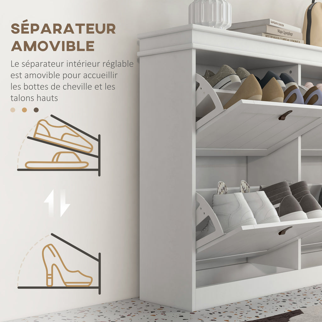 Meuble à chaussures 20 paires, armoire à chaussures, 4 tiroirs rabattables, étagères réglables, 105x24x82,5cm, blanc-5