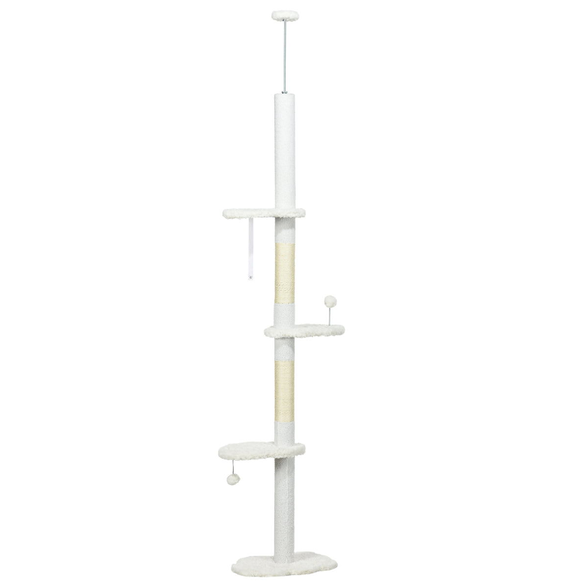 Arbre à chat 225-255 cm réglable en hauteur Tour pour chat 3 griffoirs et 2 balles 48x32x225-255 cm blanc-0