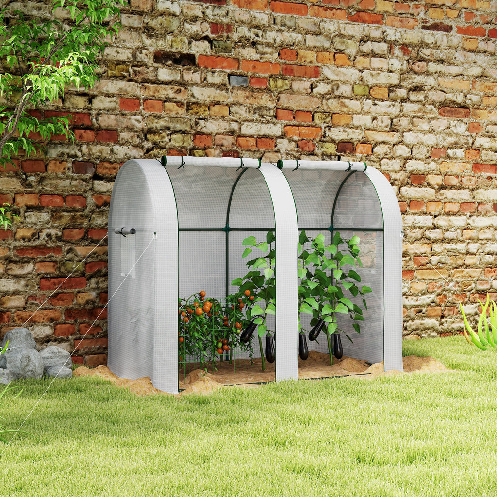 Serre de jardin 1,8 m² serre à tomates 2 portes zippées déroulantes 4 fenêtres enroulables acier PE 135 g/m² blanc-1