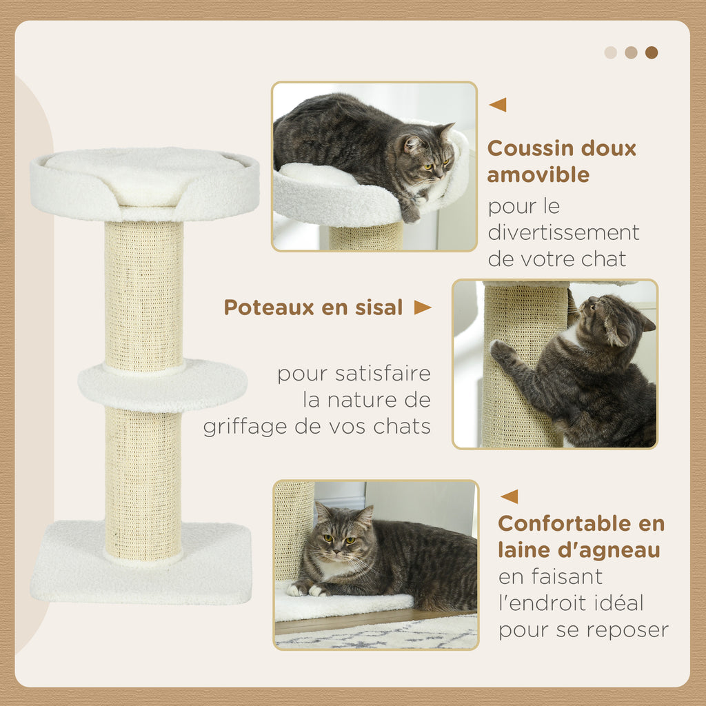 Arbre à chat avec griffoir centre d'activités 2 plateformes coussin crème-4