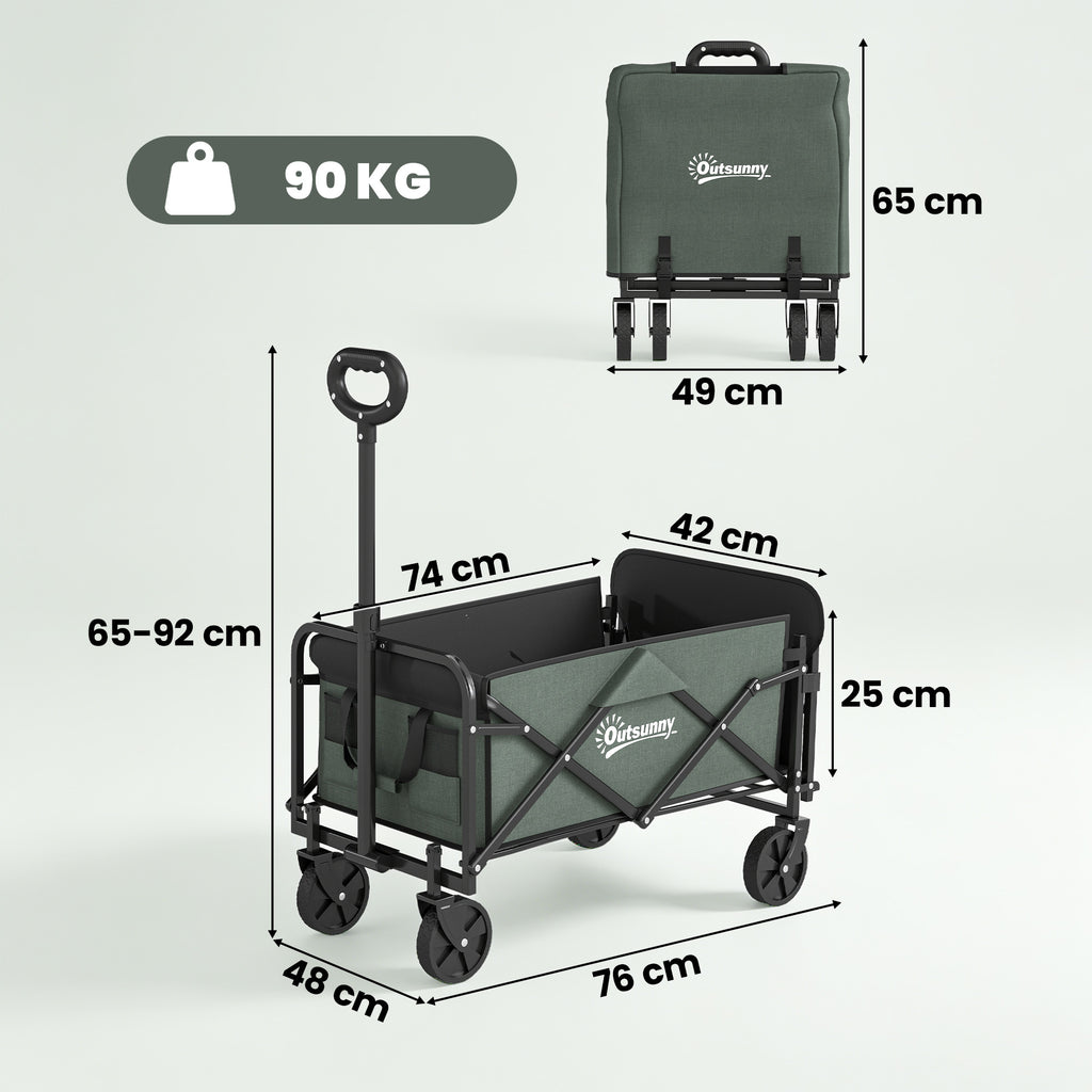 Chariot de transport pliable chariot à roulettes avec poignée télescopique avec ouverture arrière 76 x 48 x 92 cm vert-2