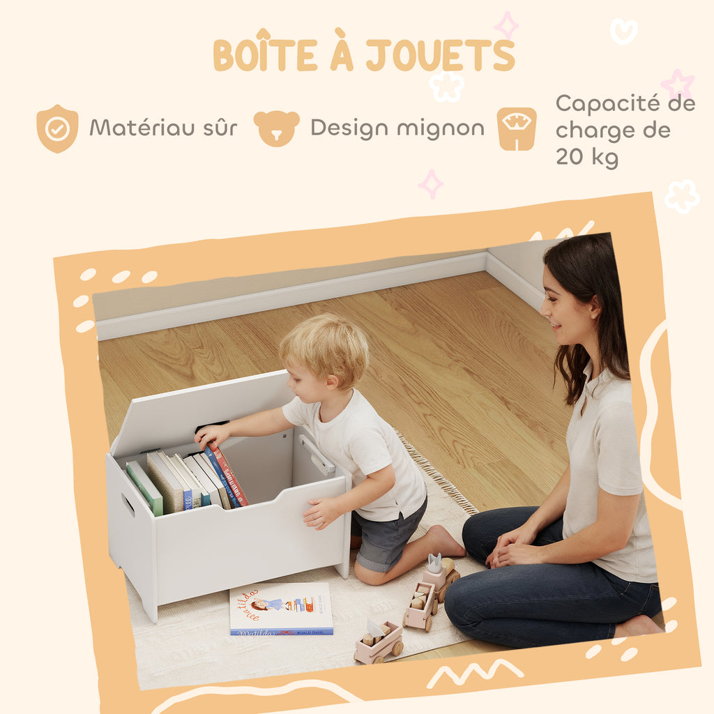 Coffre à jouet enfant avec couvercle rabattable, coffre de rangement enfant, forme d'ours, 60 x 38 x 48 cm, blanc-4