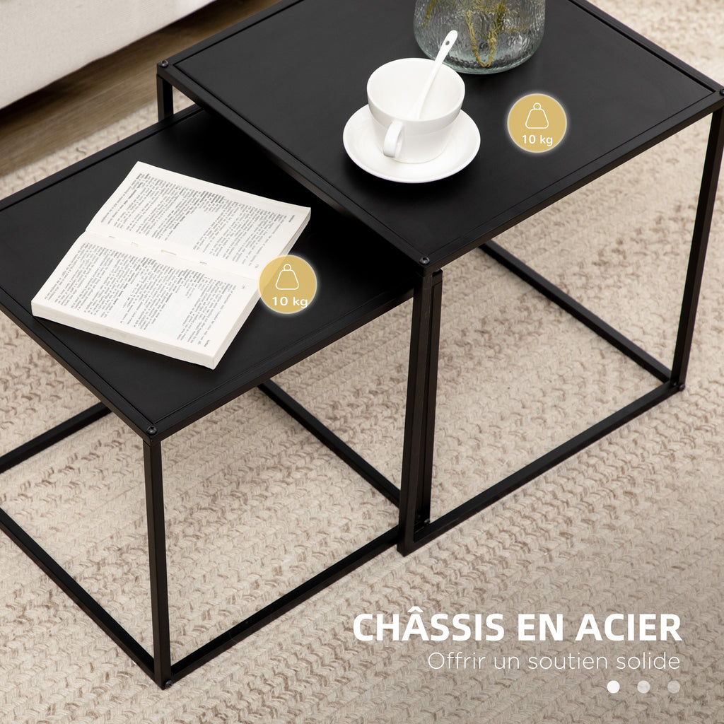 Lot de 2 tables basses gigognes carrées style industriel en métal noir mat - dim. 40 et 35 cm-5