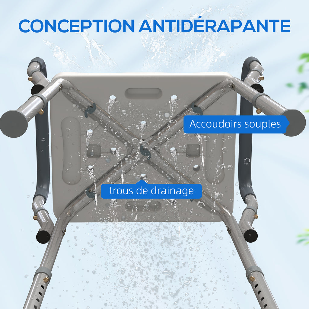 Tabouret de douche pour personnes âgées et handicapées avec accoudoirs, hauteur réglable, patins antidérapants, bleu-5