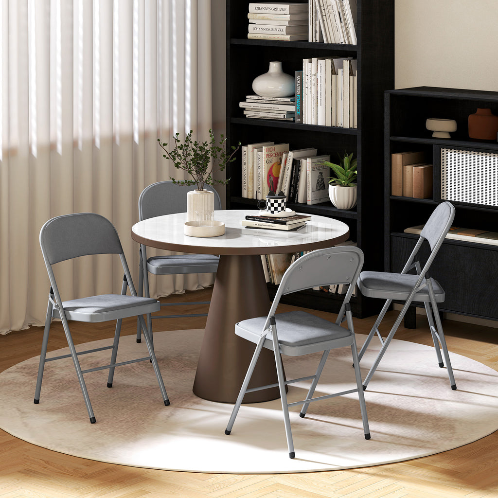 Lot de 4 chaises pliantes et portables intérieur avec assises et dossiers rembourrés en velours, cadre en acier, gris clair-7