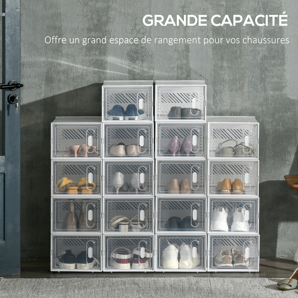 Lot de 18 boites cubes rangement à chaussures modulable avec portes transparentes - 25 x 35 x 19 cm-4