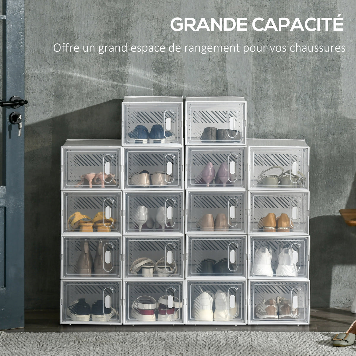 Lot de 18 boites cubes rangement à chaussures modulable avec portes transparentes - 25 x 35 x 19 cm-4