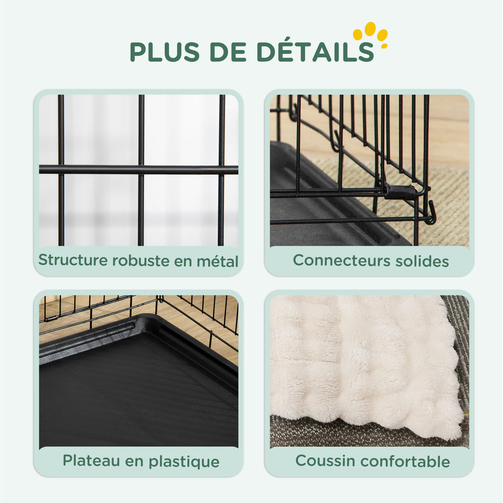 Cage pour chien cage de transport pour chien pliable avec 2 portes plateau amovible coussin lavable 75x48,5x53cm noir-3