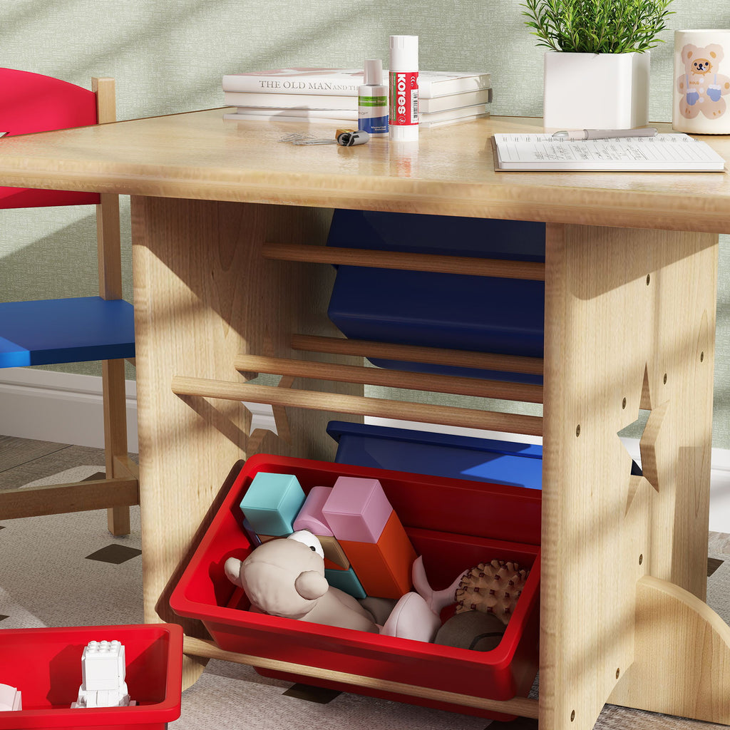 Table enfant avec 2 chaises ensemble table et chaises enfants 3 pièces en bois avec 4 bacs de rangement bois naturel-8