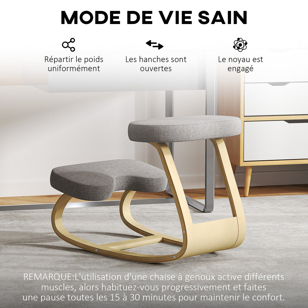 Siège assis genoux, siège ergonomique en bois à bascule, chaise à genoux pour bureau à domiciles, gris-5