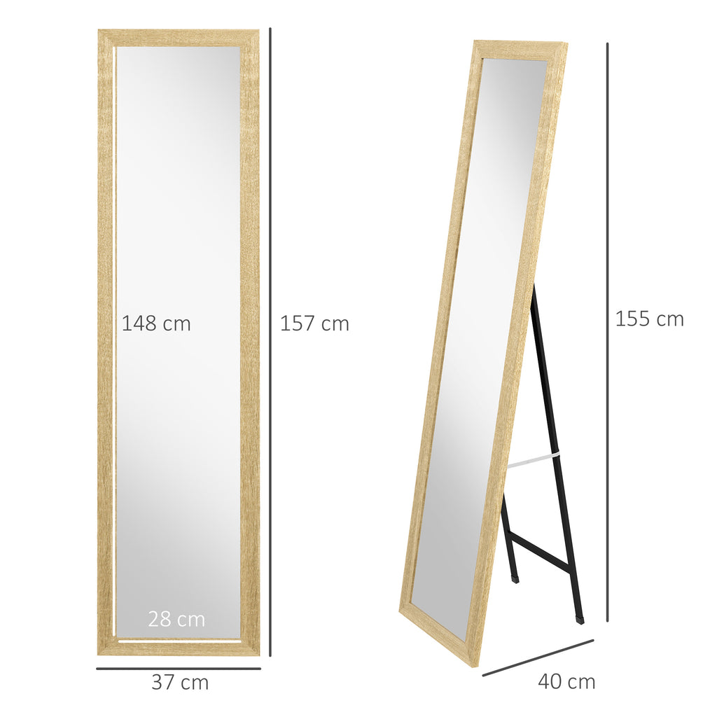 Miroir sur pied mural ou à poser rectangulaire avec cadre en bois pour salon chambre à coucher 37 x 155 cm marron clair-2