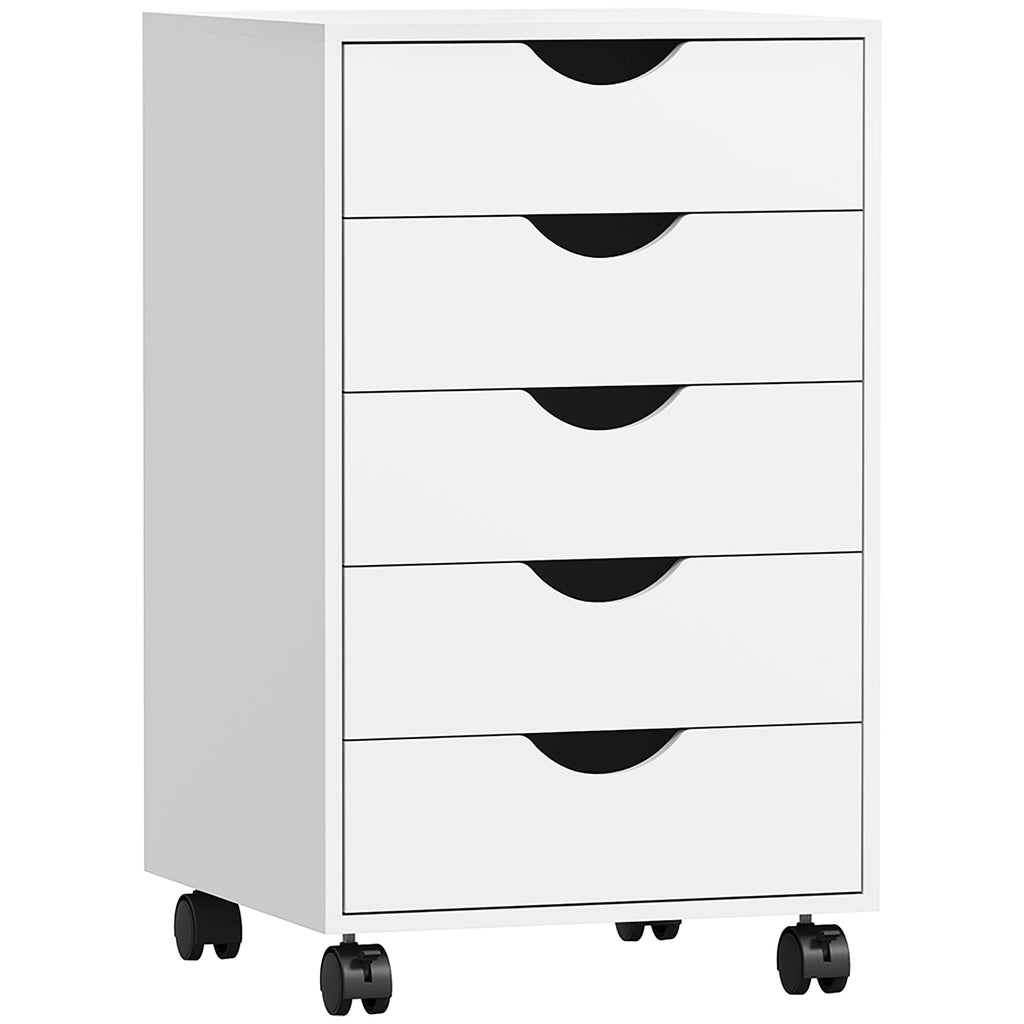 Caisson bureau mobile, meuble rangement sur roulettes avec 5 tiroirs, bois, 40 x 40 x 67 cm, blanc-0
