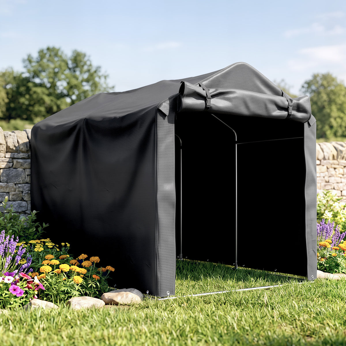 Abri de jardin 2 x 1,6 x 1,65 m abri vélo extérieur cadre en métal galvanisé, imperméable résistant aux UV, gris foncé-1