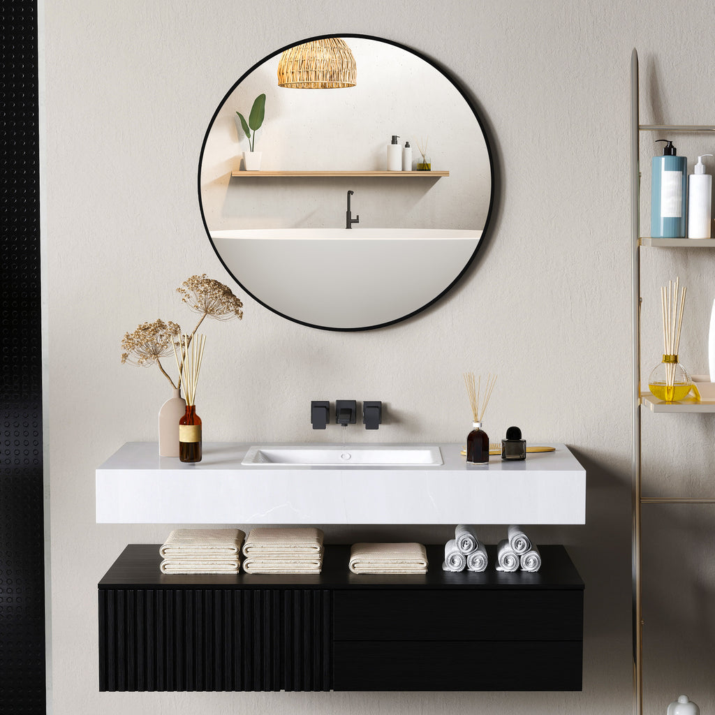 Miroir rond miroir salle de bain cadre en métal facile à installer, pour chambre, salon, entrée, Ø 70 x 2,5 cm noir-1