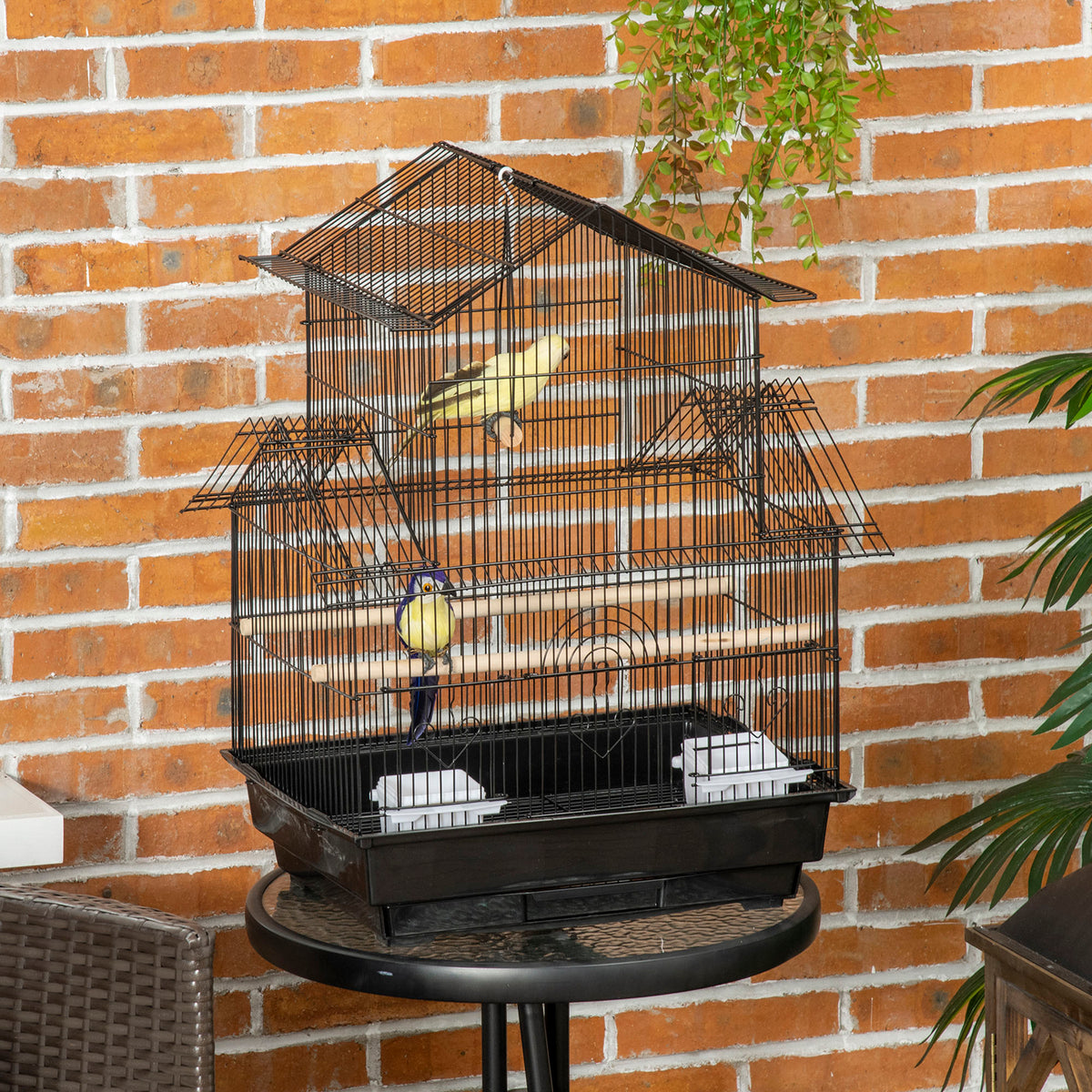 Cage à oiseaux design maison mangeoires perchoirs 3 portes plateau excrément amovible + poignée transport 50,5 x 41 x 63 cm noir-9