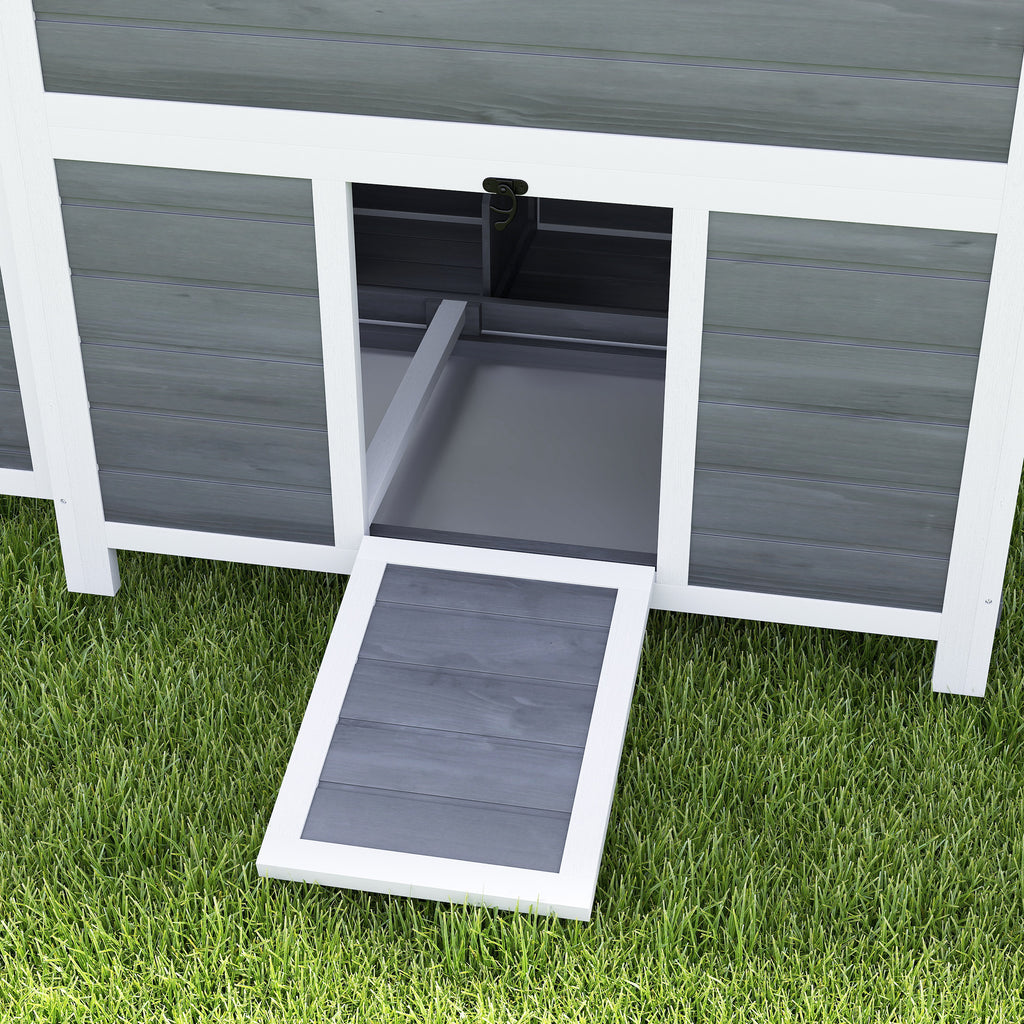 Poulailler en bois XL avec nichoir 3 compartiments tiroir amovible toit imperméable porte-rampe 100x86x100cm gris-9