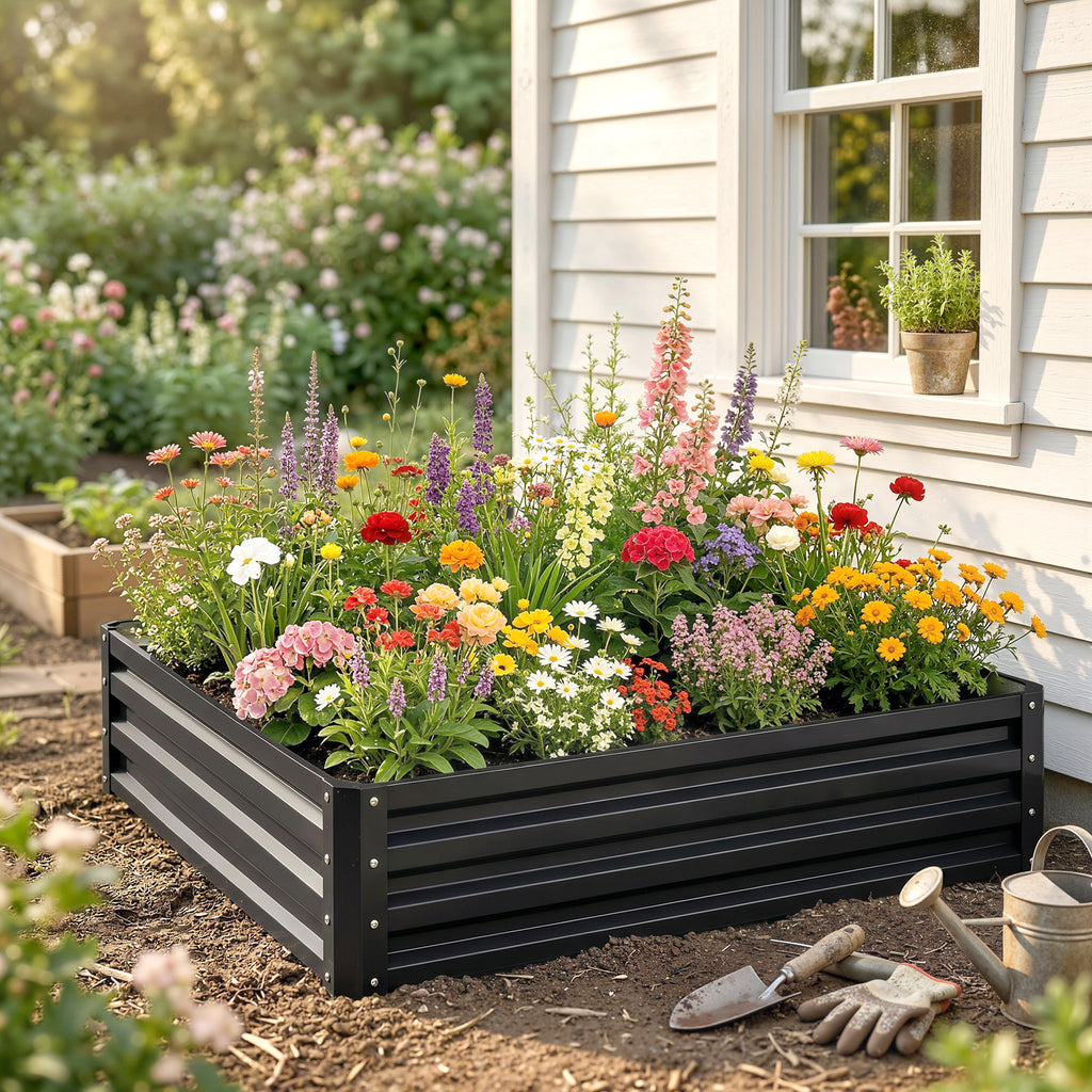 Carré potager de jardin acier galvanisée 120 x 120 x 30 cm gris-7