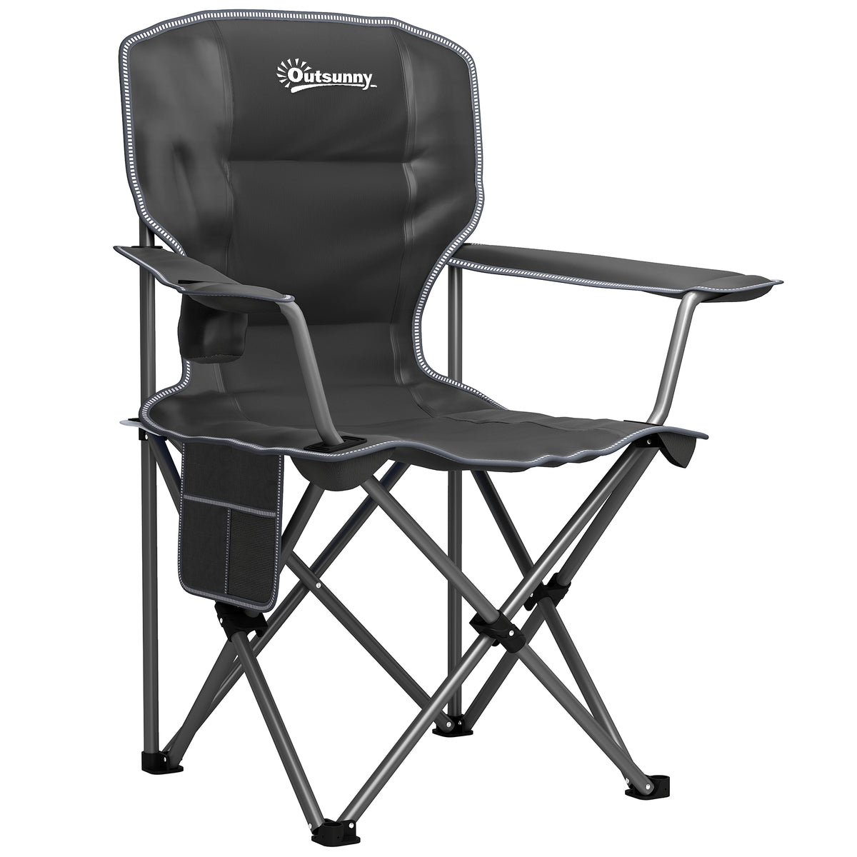 Chaise de camping pliante et portable avec porte-gobelets, poches latérales et sac de transport, noir-0
