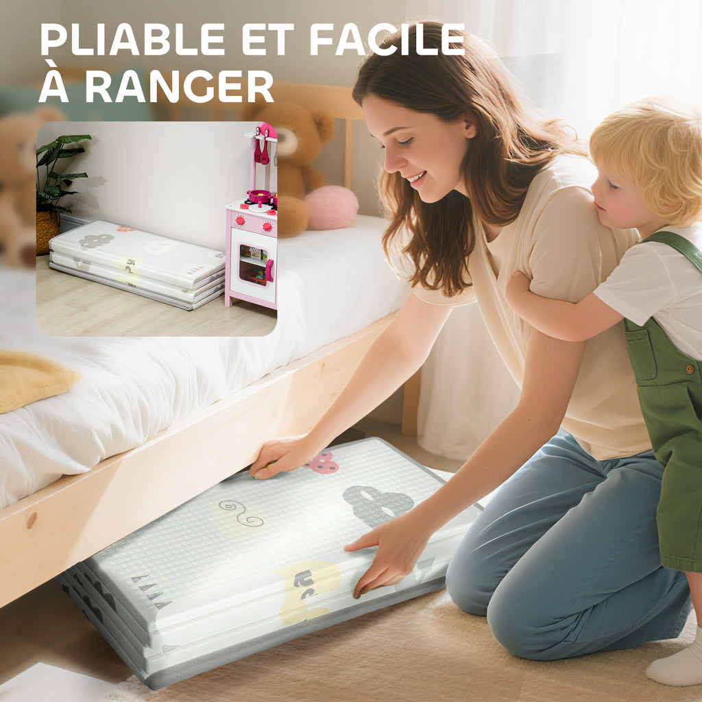 Tapis de jeu pour bébé pliable et réversible, tapis de sol en mousse épais, 200 x 180 x 1,5 cm, multicolore-6