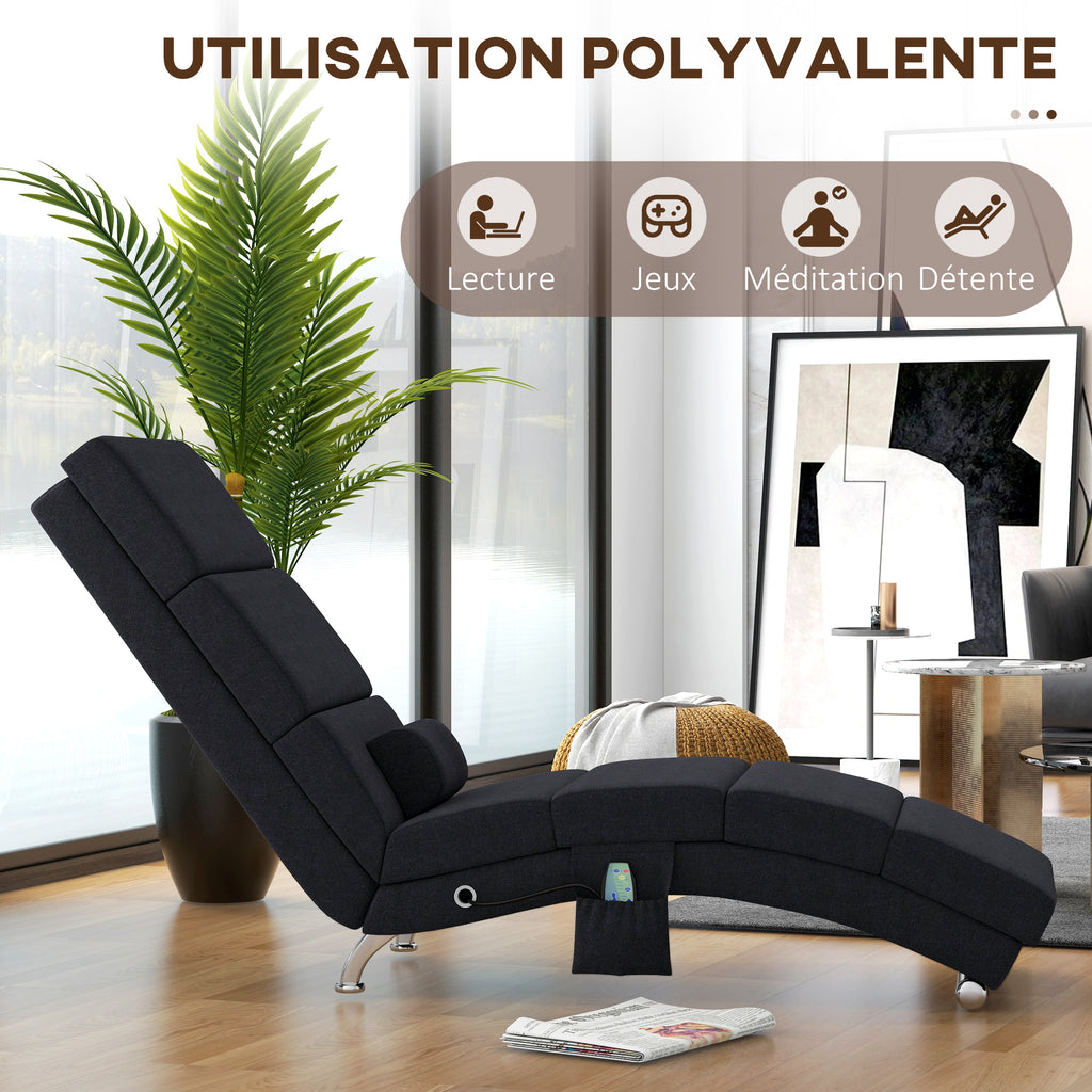 Fauteuil relax chaise longue de relaxation ergonomique, massant et chauffant avec télécommande 56 x 168 x 84 cm noir-5