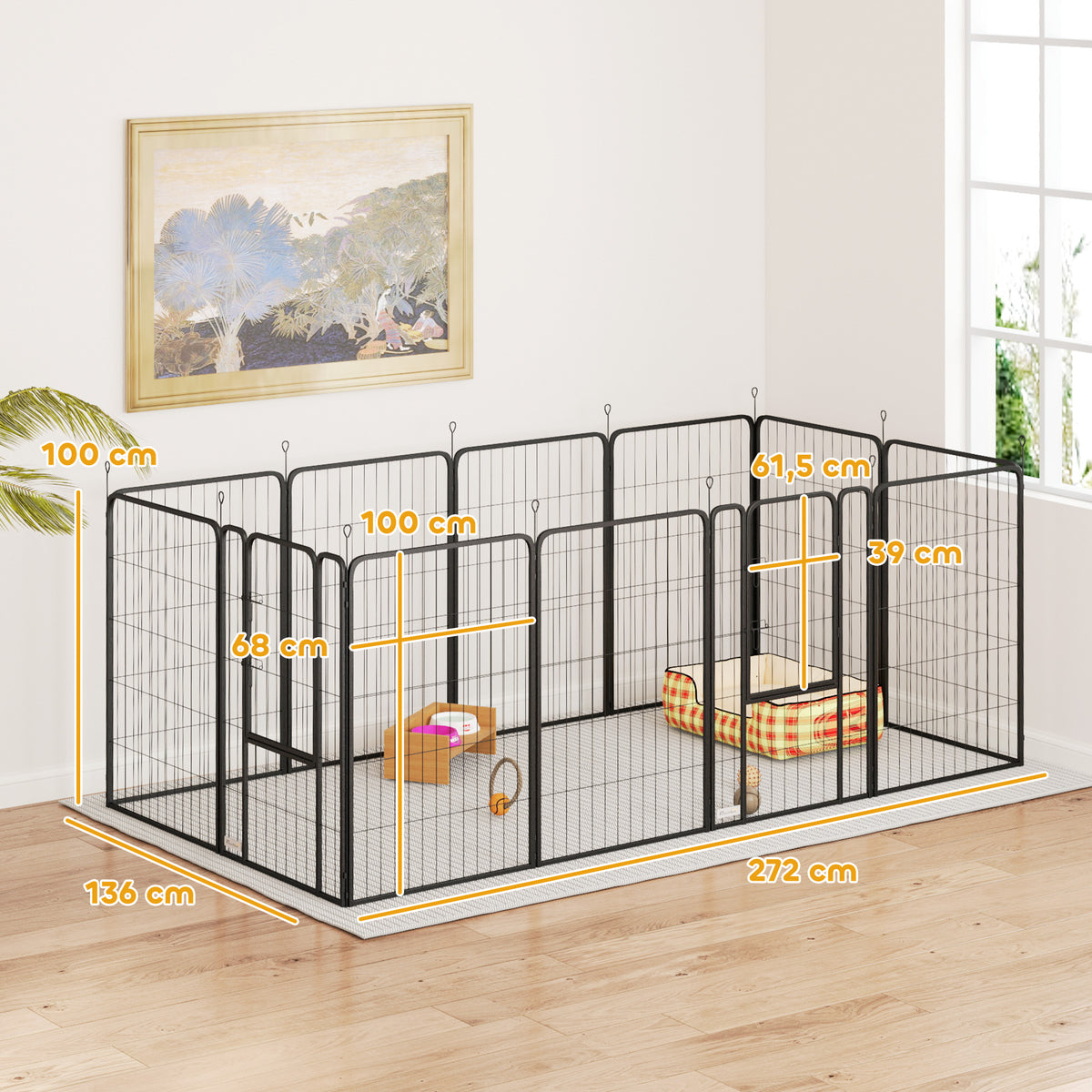 Parc pour chien, enclos chien 12 panneaux modulable et pliable, portable en acier avec porte 68 x 100 noir-2