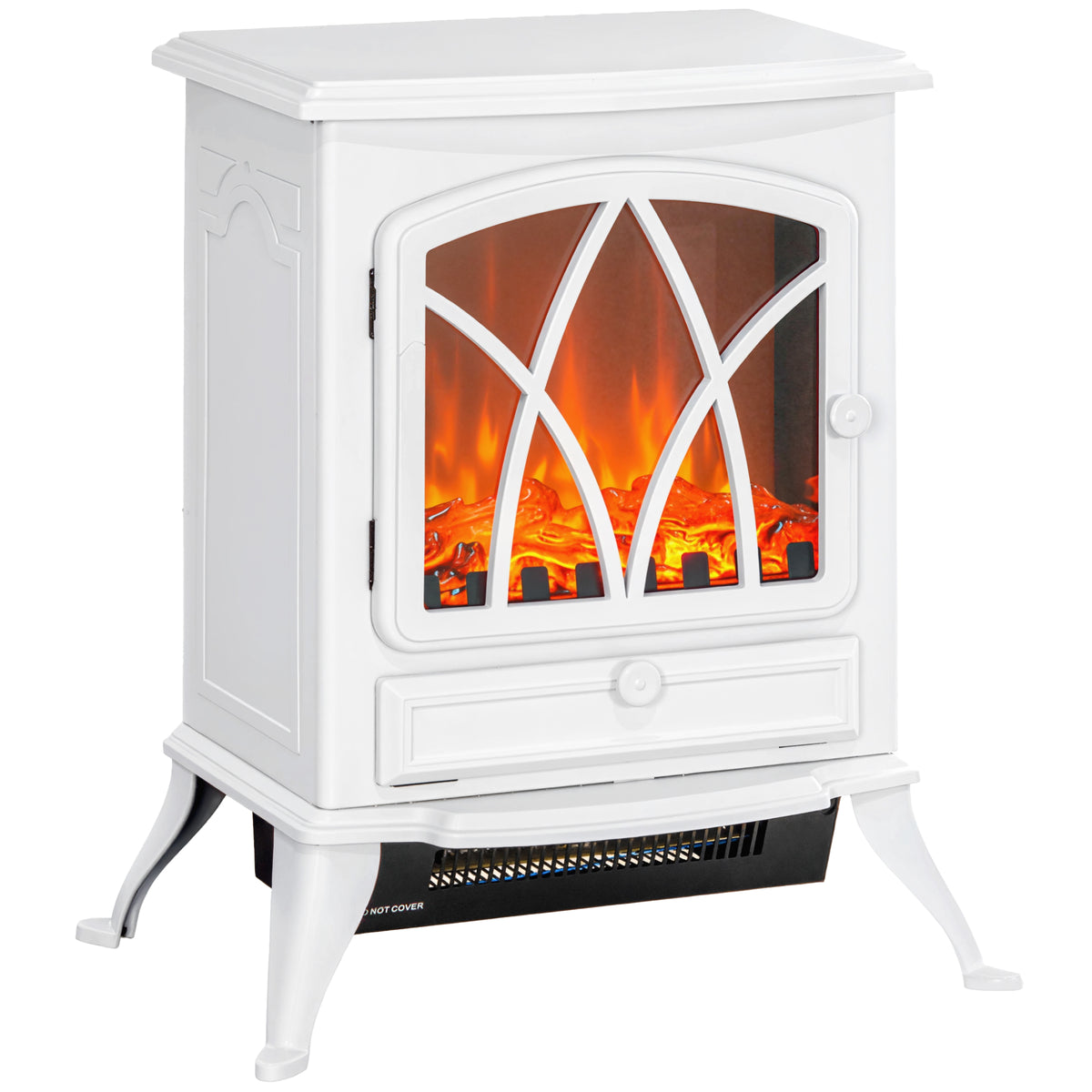 Cheminée électrique sur pied 1000/2000 W, fausse cheminée décorative avec effet flamme LED, blanc-0