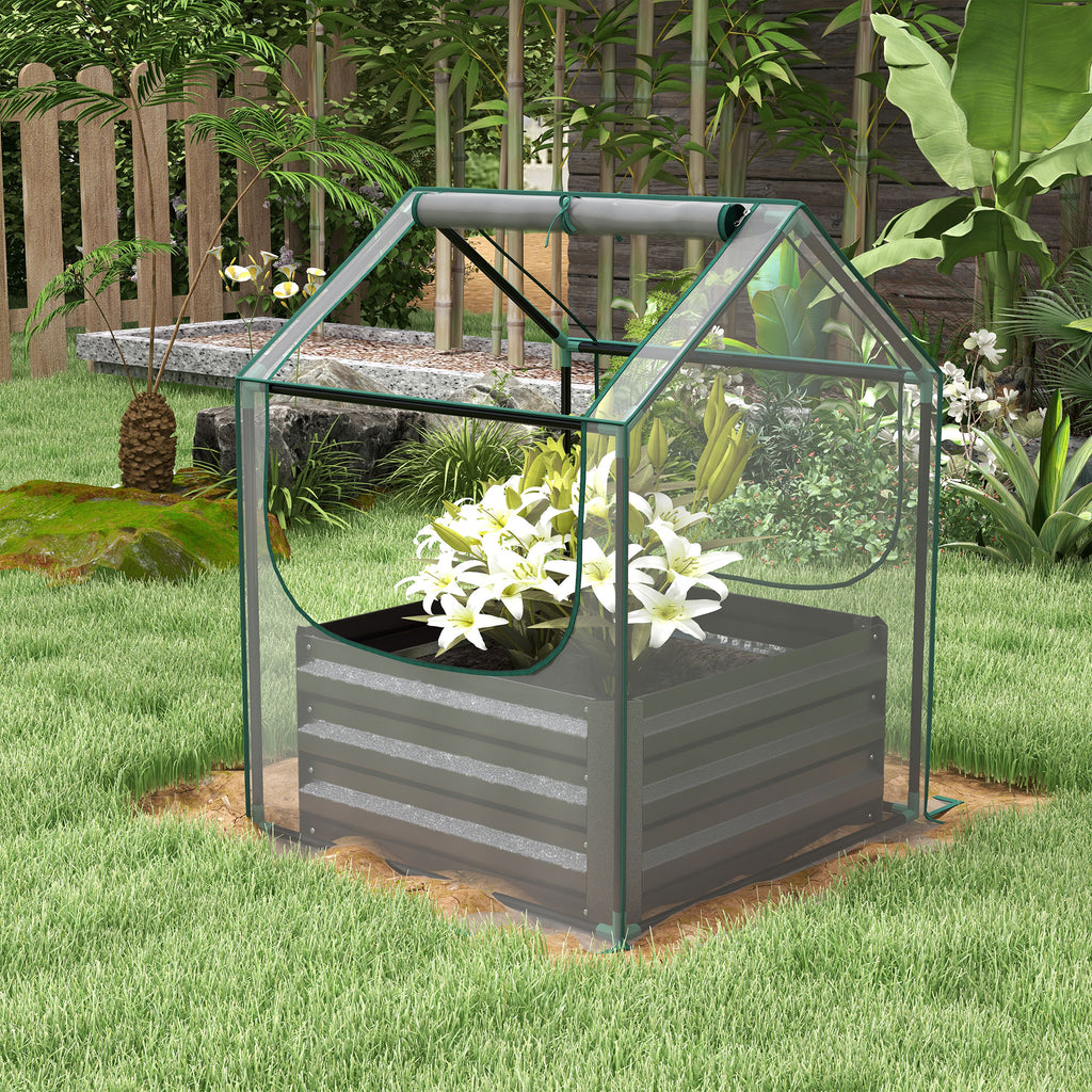 Carré potager de jardin avec mini serre, jardinière surélevée en acier galvanisé, 70 x 70 x 90 cm, gris foncé-9