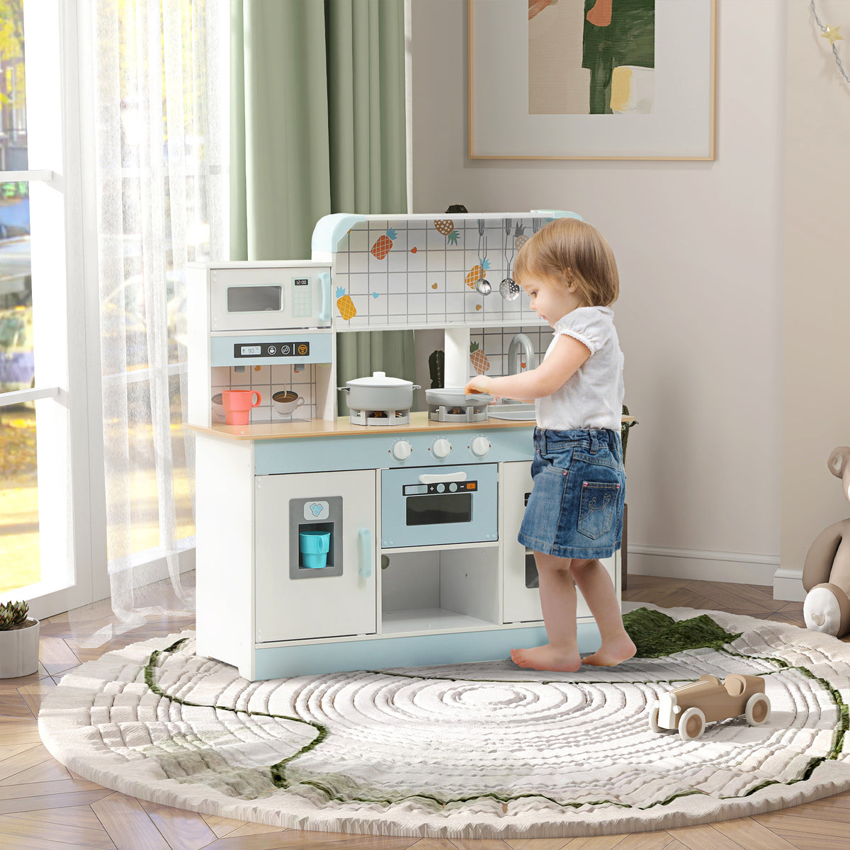 Cuisine enfant jouet d'imitation, dinette enfant avec lumières et sons réalistes, 88,6 x 31,7 x 90,4 cm, blanc-1