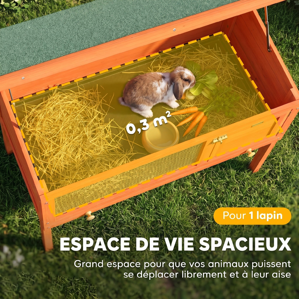 Clapier Lapin Extérieur en Bois, Toit Ouvrable en Asphalt et Plateau Coulissant, Design Surélevé, 90x45x65cm, Orange-3