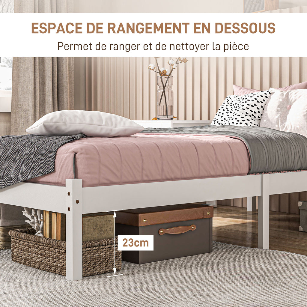 Cadre de lit en bois massif 90x190 cm lit simple avec tête de lit et sommier à lattes solide pour enfants adultes-3