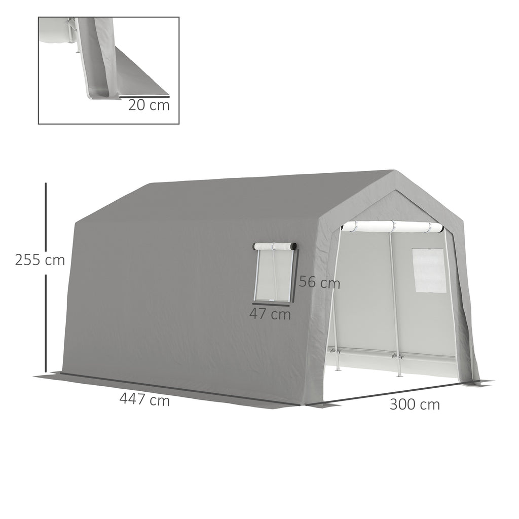 Abri de Rangement Extérieur 3 x 4,5 m, tente de stockage étanche et anti-UV, porte enroulable, fenêtres, gris-2