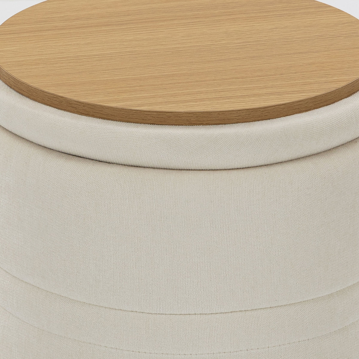 Pouf de Rangement en Chenille avec Couvercle, Tabouret Rond pour Salon et Chambre, Beige-8