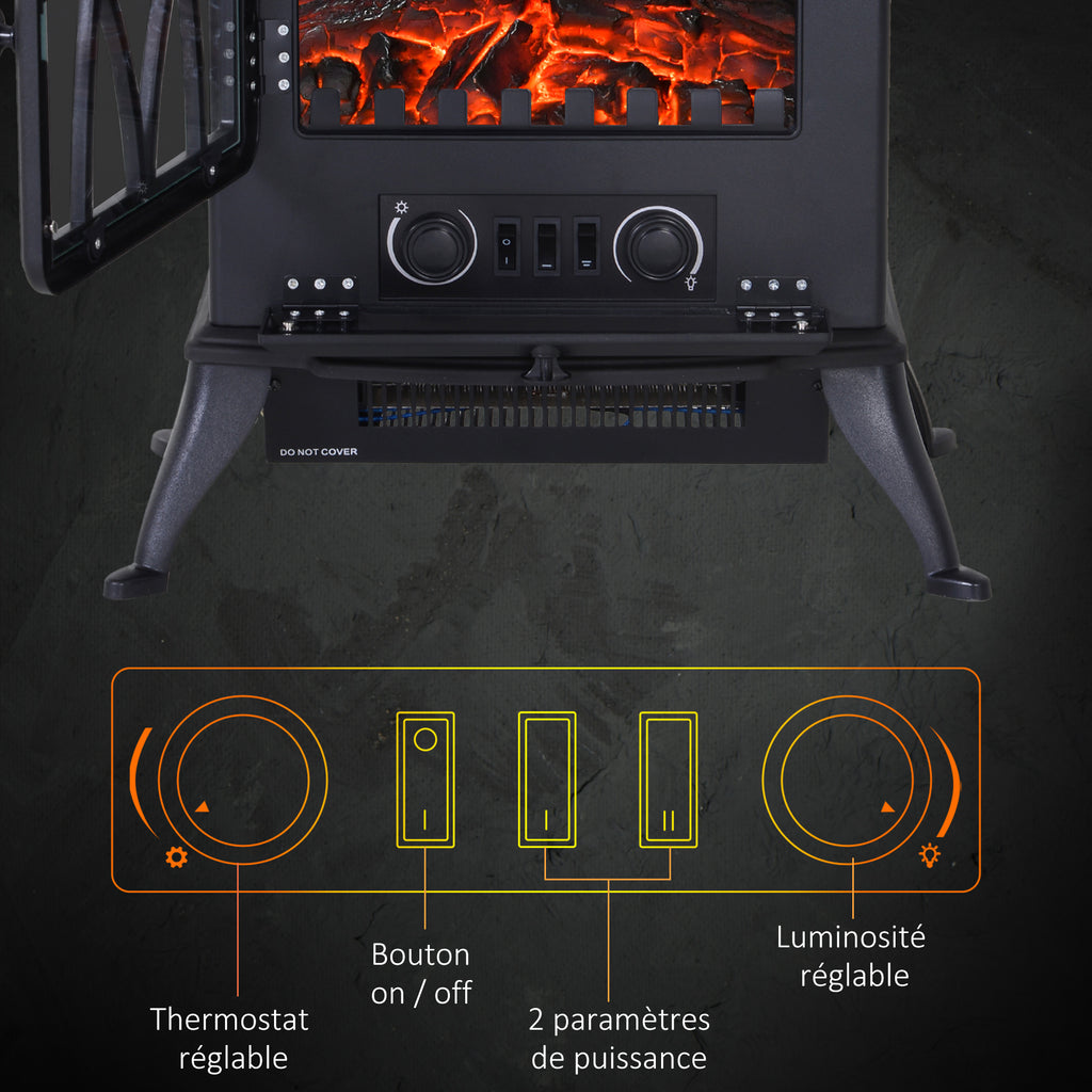 Cheminée électrique sur pied 1000/2000 W, fausse cheminée décorative avec effet flamme LED, protection contre la surchauffe, zone de couverture 15-30 m², noir-5