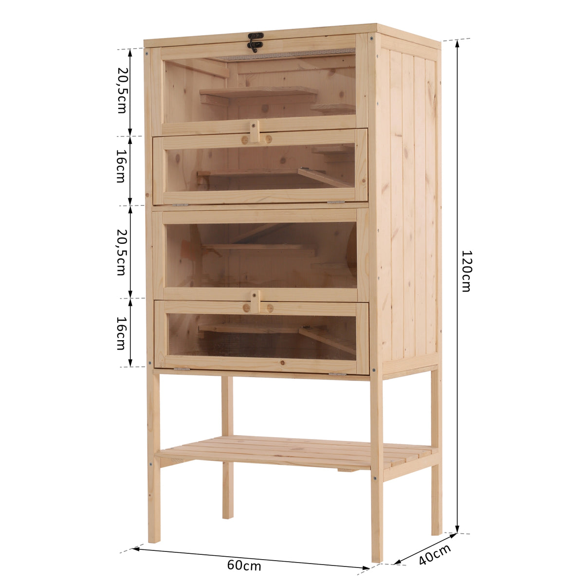 Cage pour hamsters souris petits rongeurs multi-niveaux 5 étages 10 plateformes bois de pin 60 x 40 x 120 cm-2