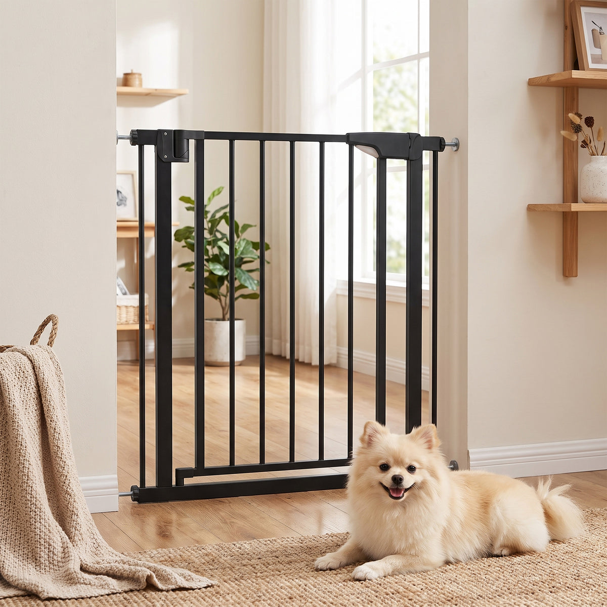 Barrière de sécurité pour chiens et bébés 76 à 81 cm avec extension fixation par pression sans perçage blanc-9