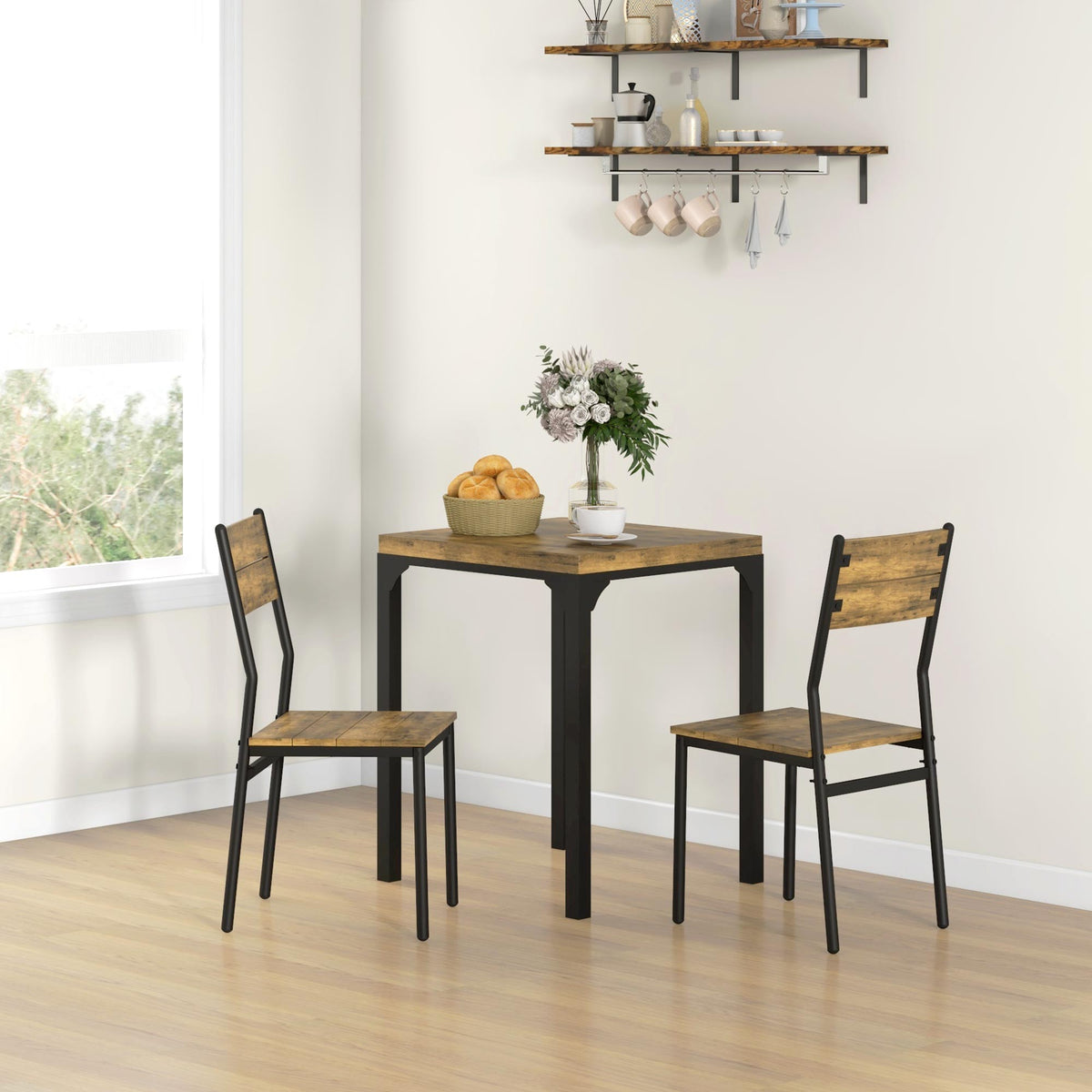 Ensemble table à manger avec 2 chaises encastrables, pour cuisine salon maison, rustique-1