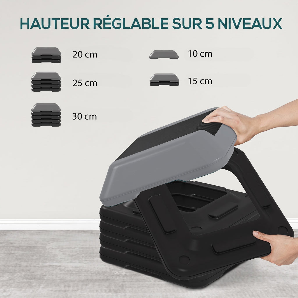 Aerobic Stepper, Marche d'Exercice, 5 Hauteurs Réglables de 10/15/20/25/30 cm, Charge 150 kg, Gris-3