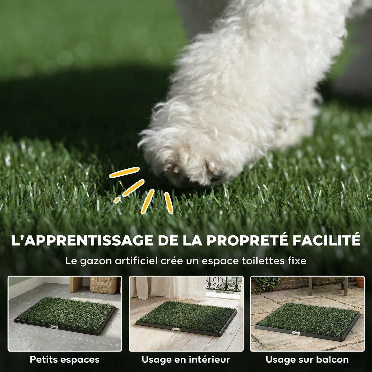 Toilette pour Chien Bac à Litière avec Tapis en Gazon Artificiel et Grille de Drainage PP Lavable 76x50 cm Noir-3